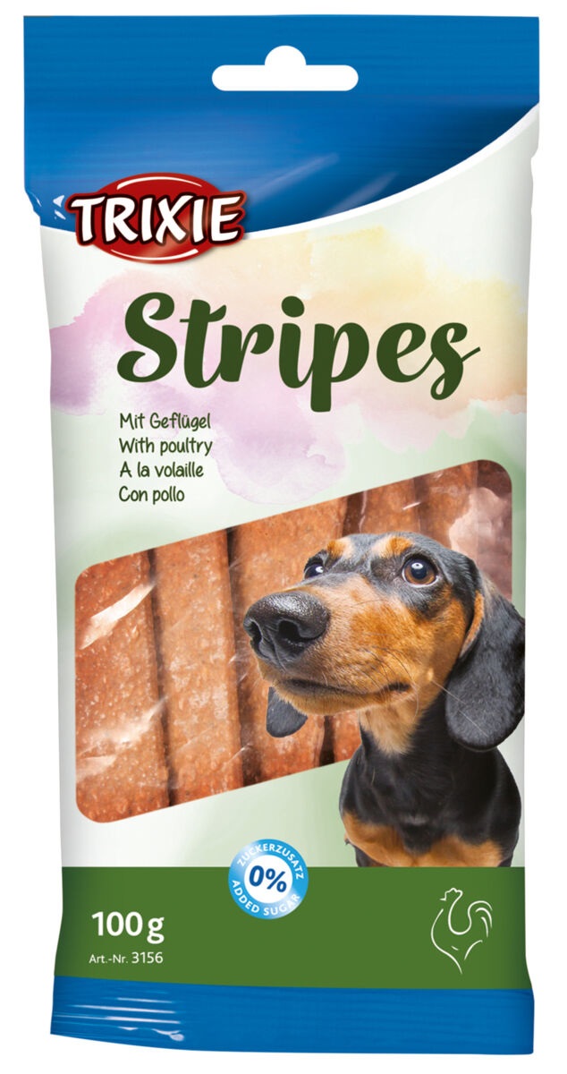 TRIXIE Stripes Snack per Cani al Pollo - 100 gr, 10 Pz, Ricco di Vitamine e Basso Contenuto di Grassi