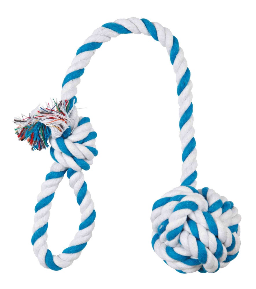 TRIXIE Palla Annodata con Corda in Cotone - Diametro 7 cm, Lunghezza 50 cm, Giocattolo per la Cura Dentale