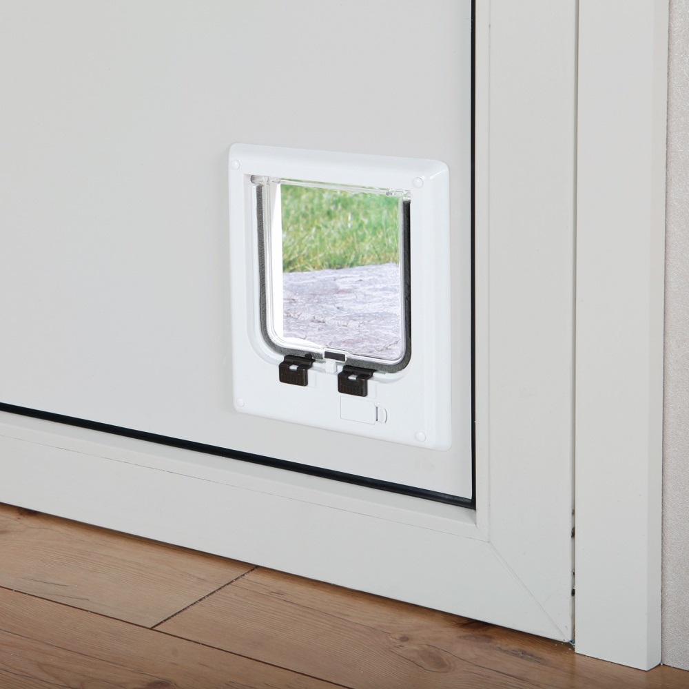 TRIXIE Porta Gatto Elettromagnetica Bianca a 4 Funzioni con Chiave Magnetica