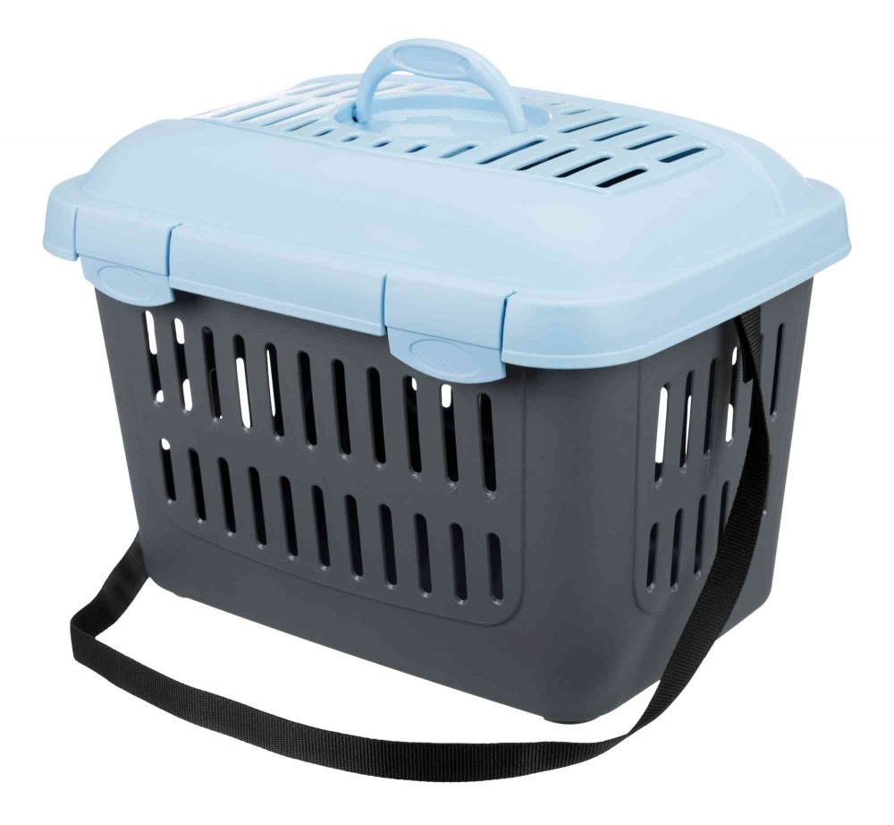 TRIXIE Trasportino Capri per Animali Domestici - 44 x 33 x 32 cm, Grigio Chiaro/Turchese, in Plastica