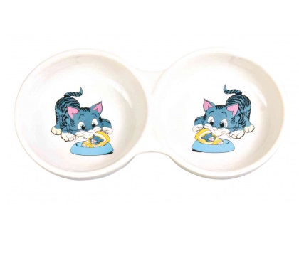 TRIXIE Ciotola Doppia in Ceramica 2 x 0,15 lt - Ø 11 cm, Lavabile in Lavastoviglie, Design Creativo