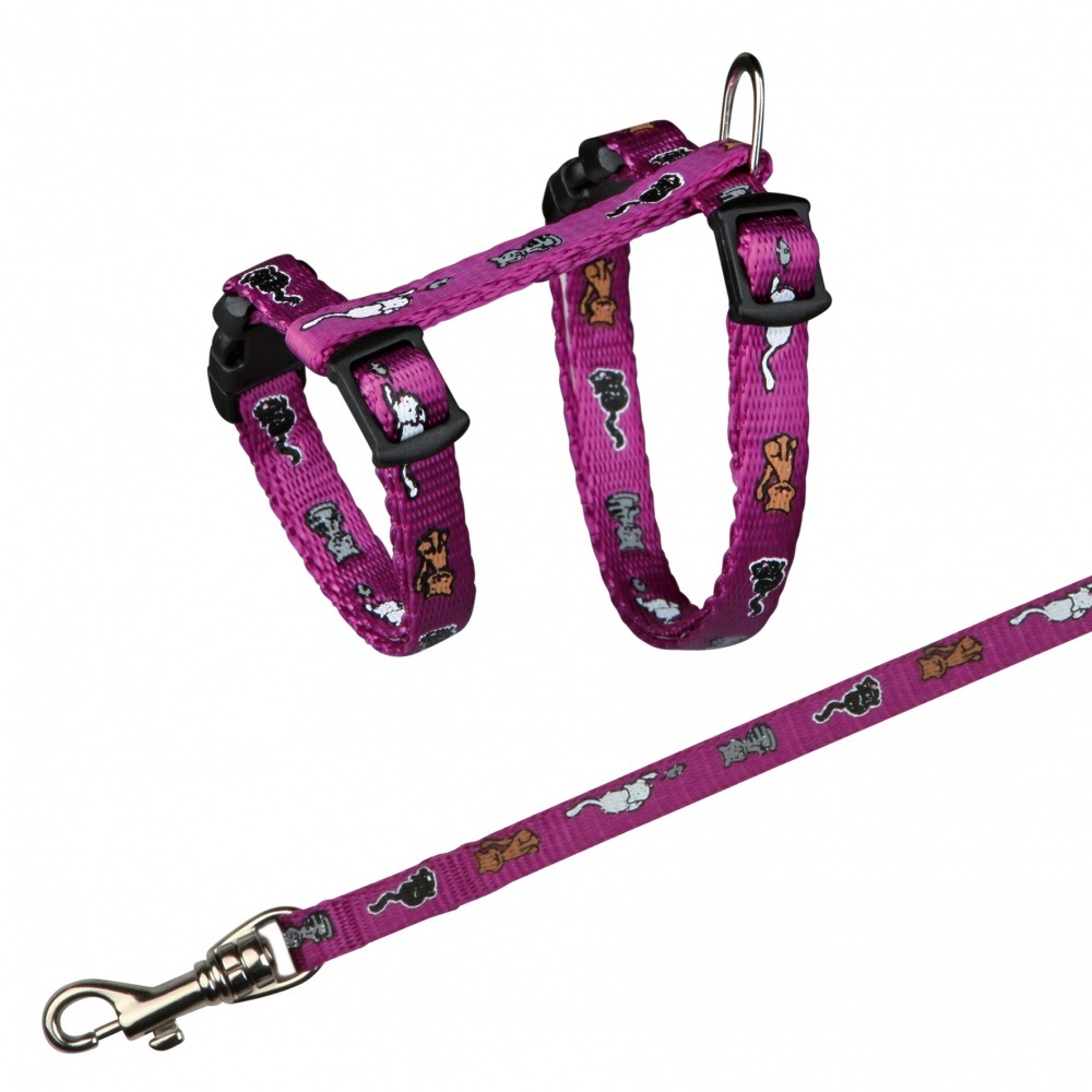 TRIXIE Pettorina per gatti e gattini in Nylon Regolabile con Guinzaglio - Lunghezza Pettorina 21-33 cm, Guinzaglio 1,20 m