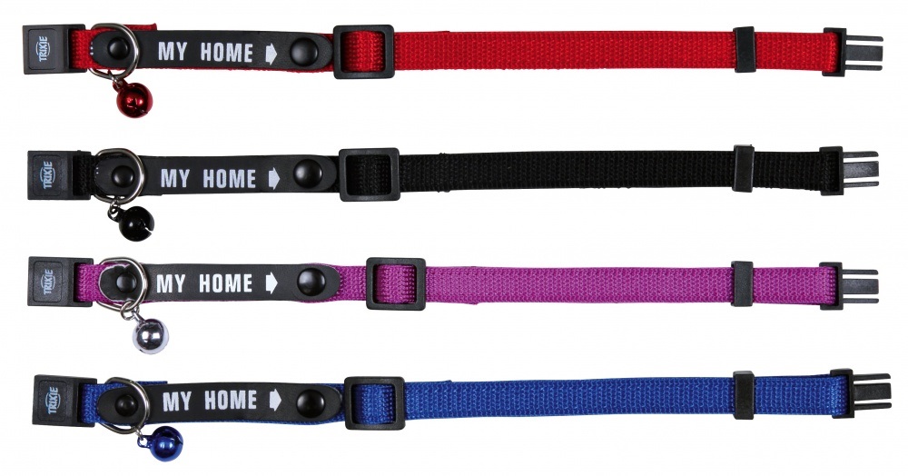 TRIXIE Collare per Gatti con Porta Indirizzo in Nylon - Colori Assortiti (Rosso, Blu, Nero, Viola)