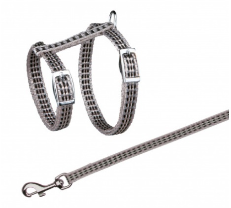 TRIXIE Parure Gatto Riflettente con Pettorina e Guinzaglio Regolabile - 22-42 cm, Lunghezza Guinzaglio 120 cm