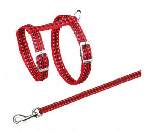 TRIXIE Parure Gatto Riflettente con Pettorina e Guinzaglio Regolabile - 22-42 cm, Lunghezza Guinzaglio 120 cm