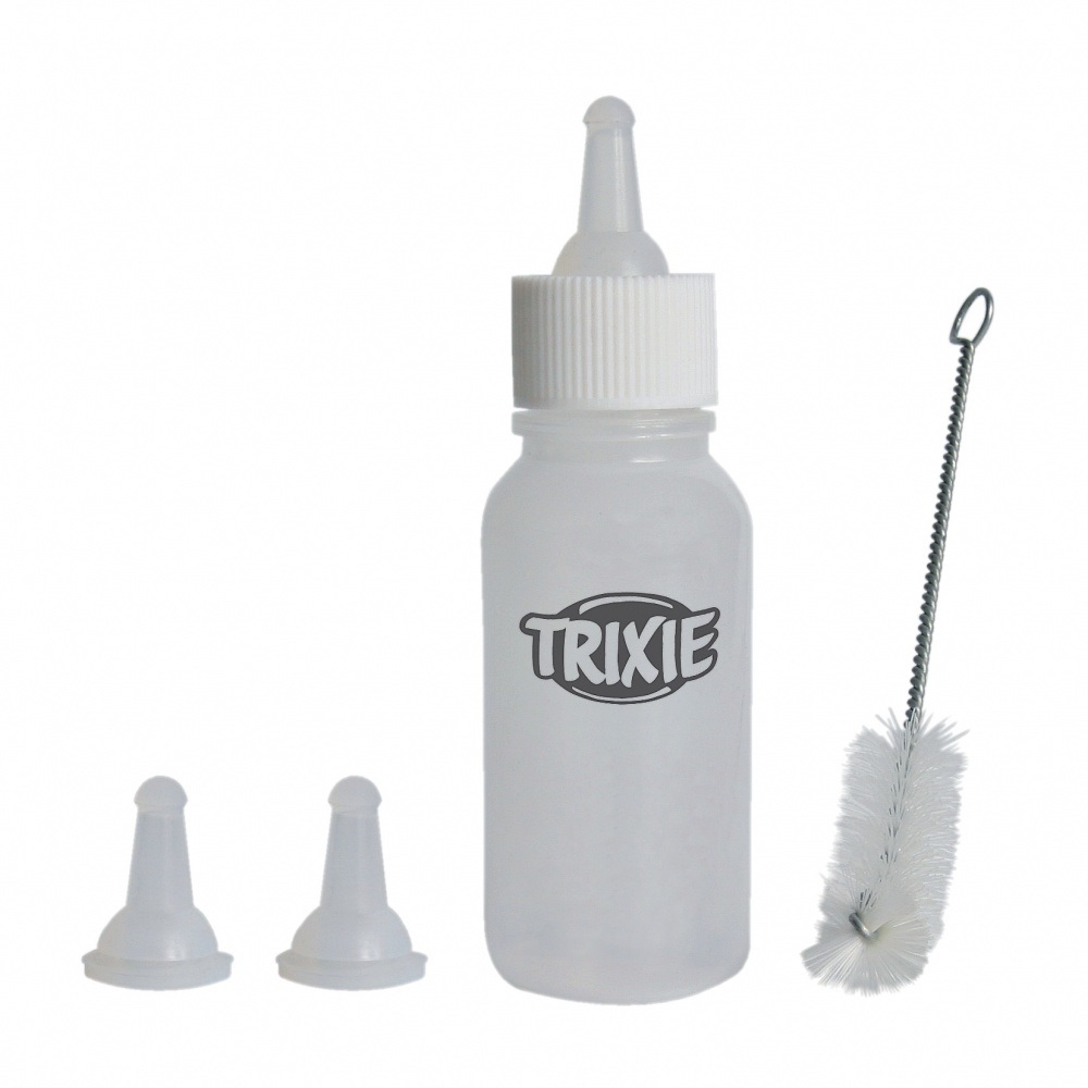 TRIXIE Kit Biberon Allattamento 57 ml per Cuccioli e Gattini con Spazzola e 3 Tettarelle in Silicone