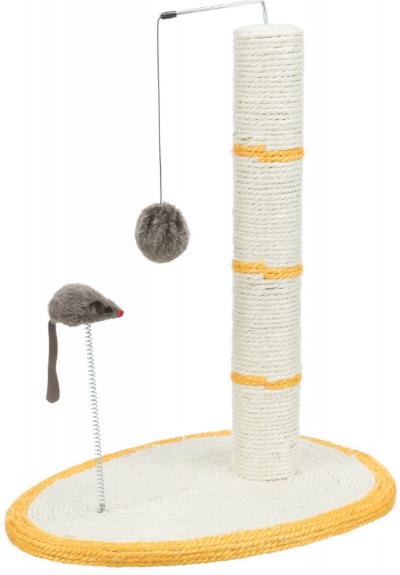 Trixie Tiragraffi Tronchetto Scratch Me - Altezza 50cm, Diametro 7cm, Rivestito in Sisal Naturale con Giochi Appesi