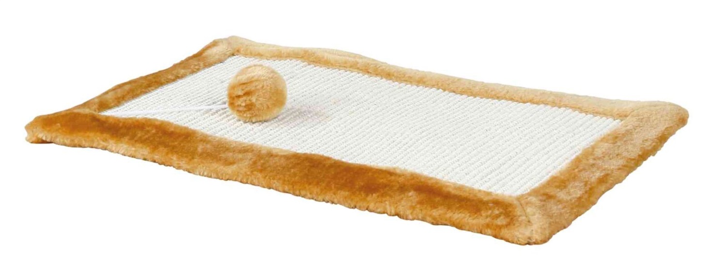 Trixie Tappetino Tiragraffi per Gatti - 55 x 35 cm, in Sisal e Peluche, Antiscivolo con Gioco Appeso