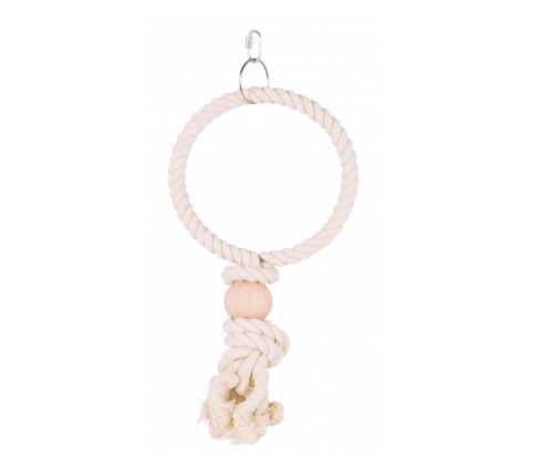 TRIXIE Anello in Corda con Palla di Legno per Uccelli - Diametro 19 cm, in Cotone Puro