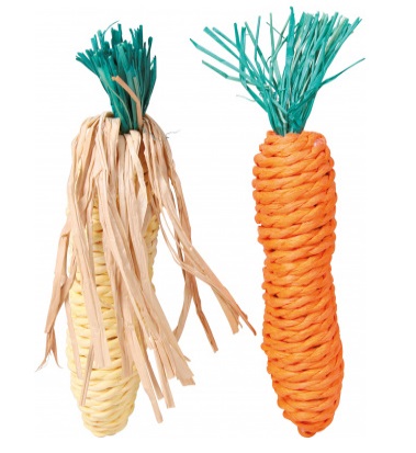 TRIXIE Set di Giocattoli in Paglia per Roditori - Carota e Pannocchia 15 cm, 2 Pezzi, 100% Naturale