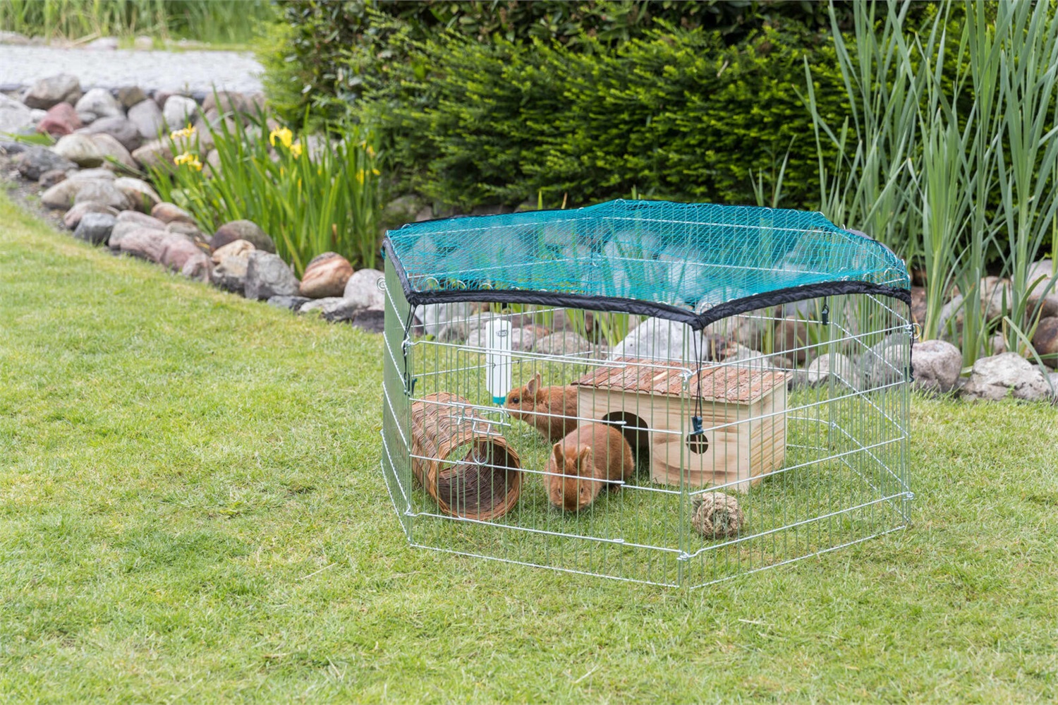 TRIXIE Natura Outdoor Run Recinto per Animali di Piccola Taglia con Rete, 63 × 60 cm, 6 Elementi