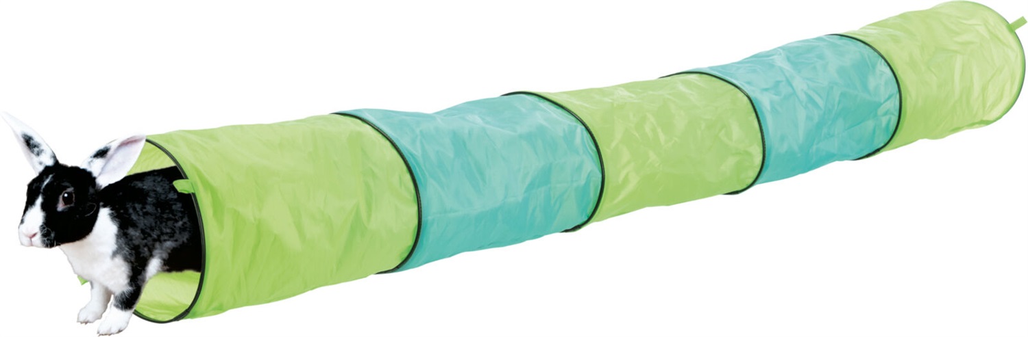 Trixie Tunnel Giocattolo per Conigli in Cotone - Ø 18 × 130 cm, Colore Antracite/Verde
