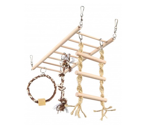 TRIXIE Ponte Sospeso Grand e Scaletta Orizzontale - L 35 x l 15 cm, in Legno e Corda per Roditori e Uccelli