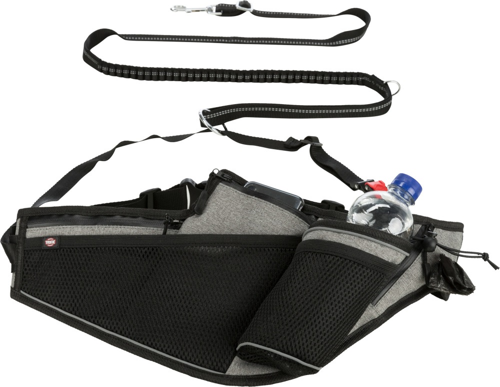 Trixie Cintura da Jogging con Guinzaglio - Regolabile 70-130 cm, Guinzaglio 115-150 cm, Grigio e Nero