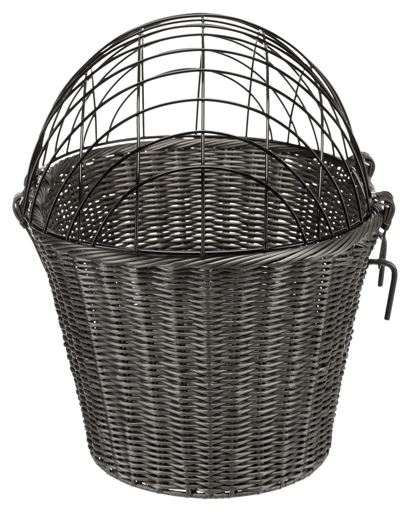 TRIXIE Cesto Anteriore per Bicicletta per Cani - 44x34x41 cm, Polyrattan, Fino a 5 kg, con Rete di Sicurezza e Cuscino Lavabile