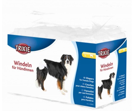 TRIXIE Pannolini Igienici per Cani Femmine Taglia L - 12 Pezzi, Alta Assorbenza, Fascia Elastica e Apertura per la Coda