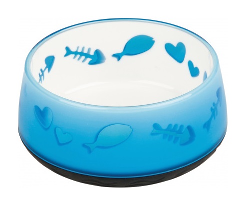TRIXIE Ciotola in Plastica Lovely Cat 0,3 L - Antiscivolo con Fondo in Gomma, Diametro 12 cm, Design Pesce, Colori Assortiti