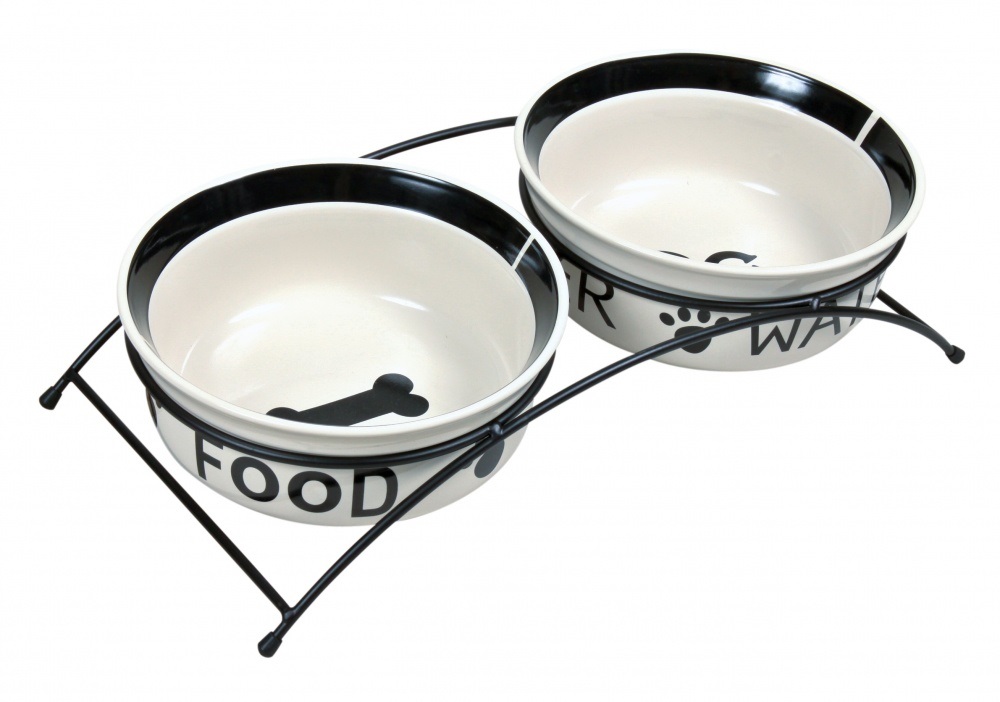 Trixie Set di Ciotole in Ceramica Eat on Feet con Supporto in Metallo - 2 x 1,6 Litri, Ø 20 cm, Antiscivolo