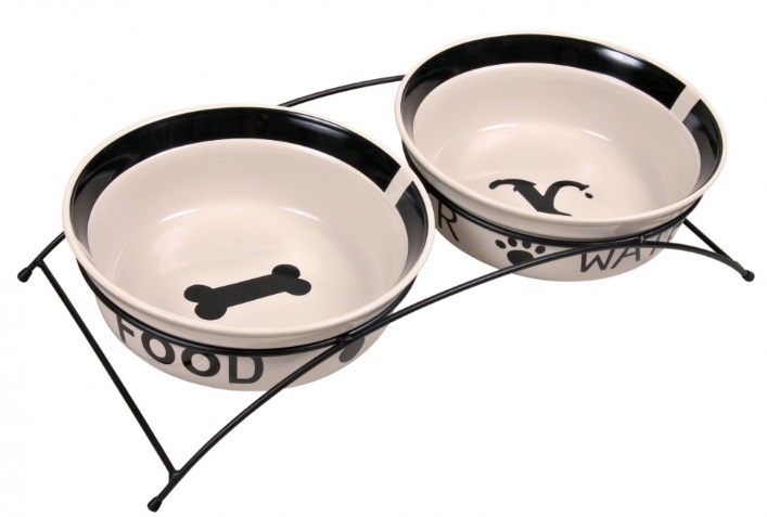 TRIXIE Set di Ciotole in Ceramica con Supporto in Metallo - 2 x 2,6L, Ø 25 cm, Antiscivolo, Lavabili in Lavastoviglie