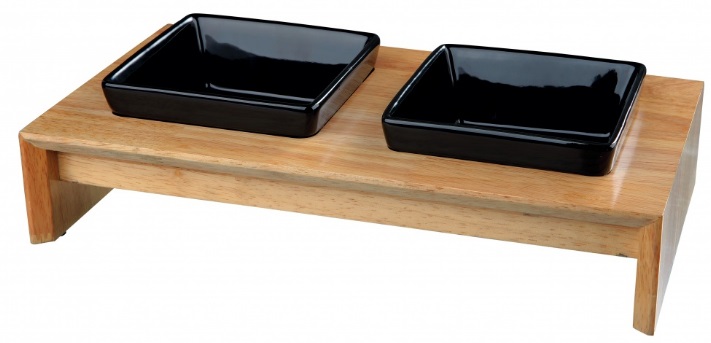 TRIXIE Set Ciotole in Ceramica e Legno per Cani e Gatti - 2 x 0,4 LT, Ø 13 CM, Design Contemporaneo