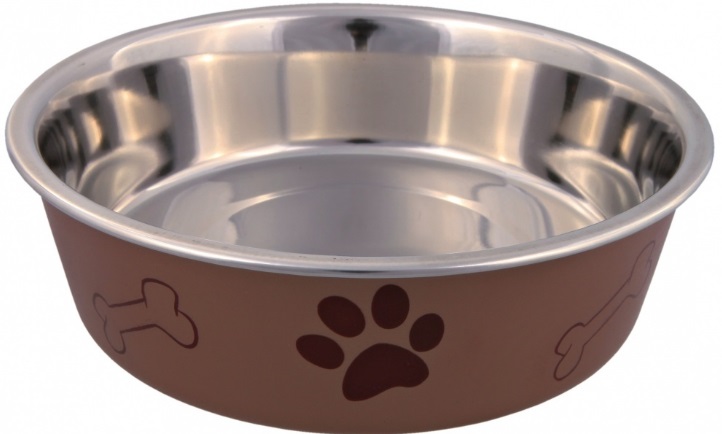 TRIXIE Ciotola per Cani e Gatti in Acciaio Inossidabile con Rivestimento in Plastica - Antiscivolo, 750-800 ml, Ø 17 cm, Design Zampa
