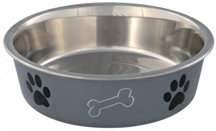 TRIXIE Ciotola Antiscivolo in Acciaio Inox e Plastica - Capacità 1400ml, Ø21 cm, Design con Stampa Zampa