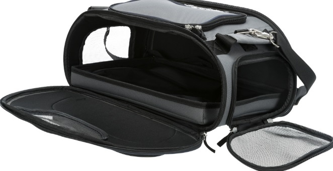 TRIXIE Carrello Trasporto Wings per Animali Domestici - Dimensioni 28x23x46 cm, Max 20 kg, Colore Grigio/Blu, Ideale per Viaggi in Aereo
