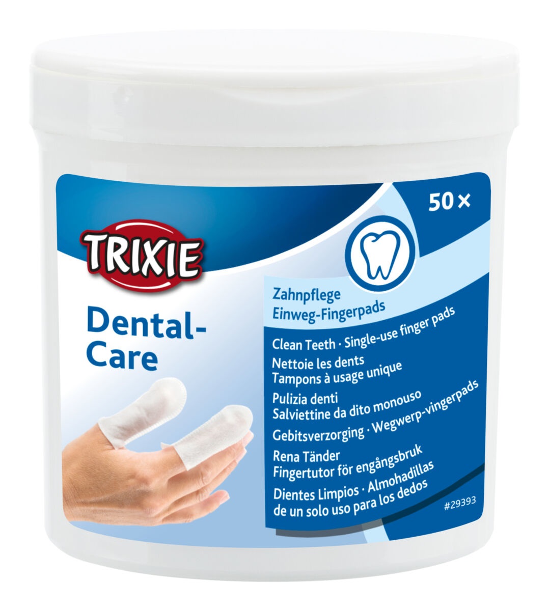 Trixie Salviette da Dito Monouso per Pulizia Denti 50 Pz - Lozione Detergente e Nutriente con Menta per Cani, Gatti e Piccoli Animali