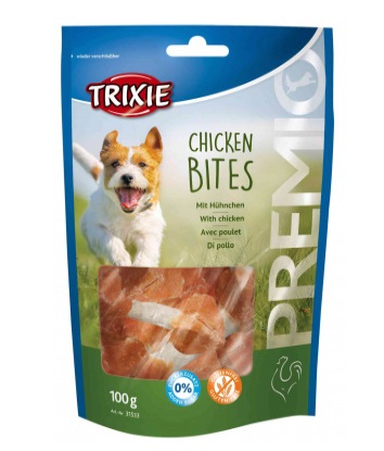 Trixie Chicken Bites 100 g - Snack per Cani e Gatti, Pollo Essiccato con Pelle di Bovino, Ricchi di Proteine, Senza Zuccheri Aggiunti