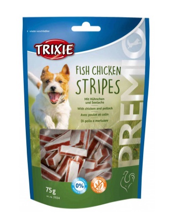 Trixie Snack Premio Fish Chicken Stripes per Cani - Pollo 65% e Merluzzo 18% - 75 g in Sacchetto Richiudibile