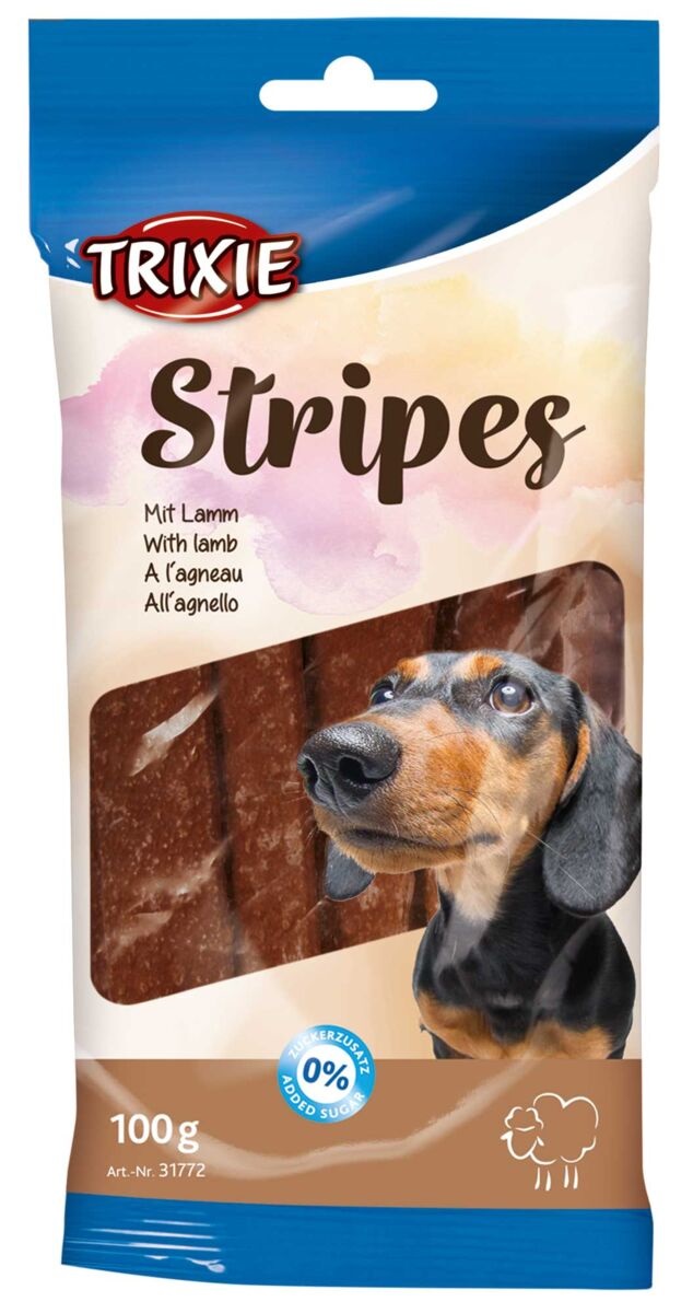 Trixie Stripes Snack per Cani al Gusto di Agnello - 100 gr / 10 pz, Ricchi di Vitamine e Senza Zuccheri Aggiunti