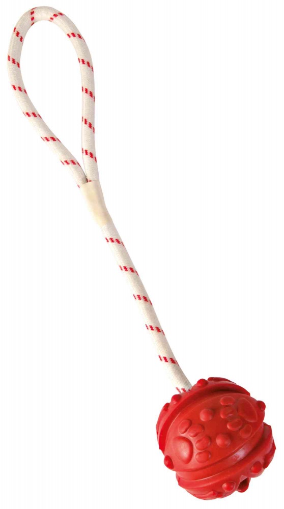 TRIXIE Palla Galleggiante con Corda Ø 7 cm / L 35 cm - Giocattolo in Gomma Naturale per Cani