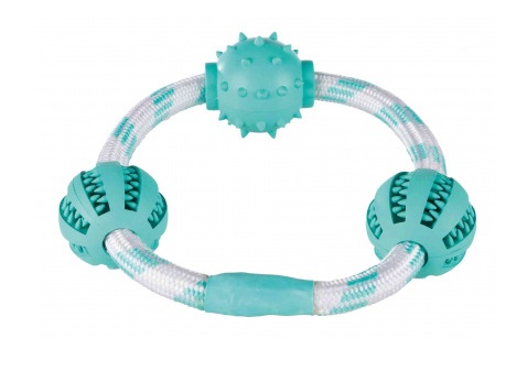 TRIXIE Denta Fun - Anello in corda con palline per cane, 20 cm, massaggia gengive e denti