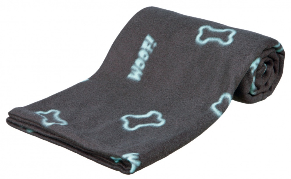 Trixie Coperta Barney in Pile Morbido - Grigio Tortora con Orme Azzurre, 150x100 cm