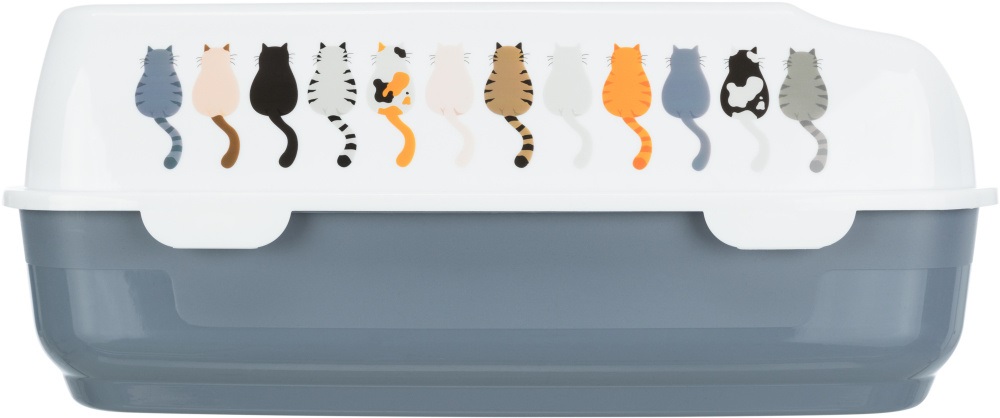 Trixie Delio Lettiera per Gatti con Bordo, Colore Grigio/Bianco con Stampa - Dimensioni 48 x 35 x 20 cm