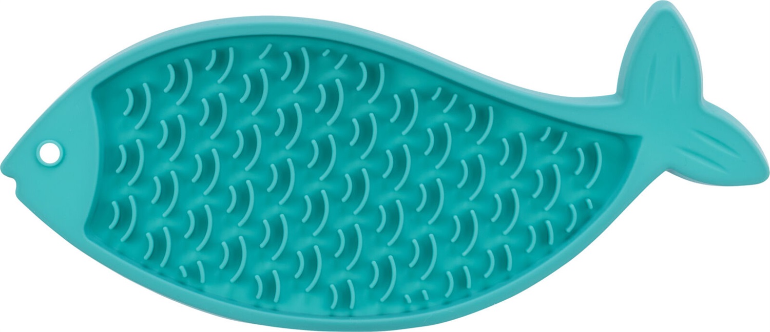 TRIXIE Tappetino Lick'n'Snack per Gatti in Silicone Antiscivolo a Forma di Pesce, 28 cm - Adatto per Lavastoviglie e Congelatore