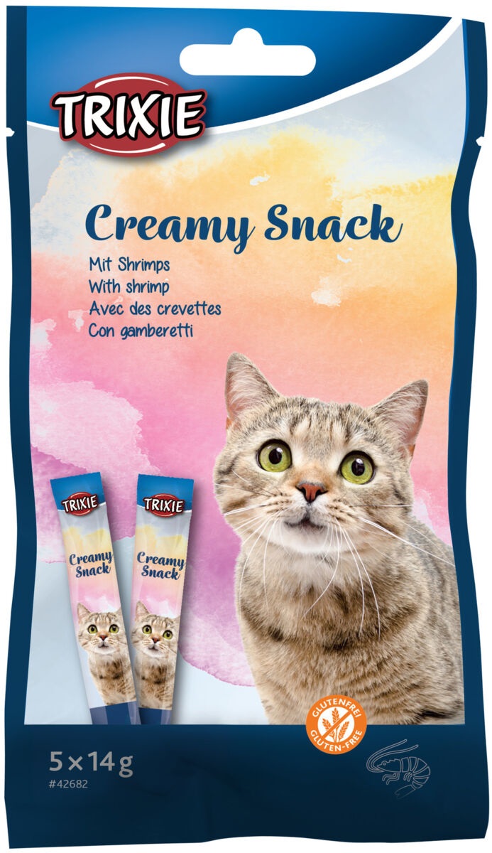 Trixie Creamy Snack Gamberetti e Tonno - Snack Liquido per Gatti, Bustina da 5x14 g