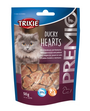 Trixie PREMIO Ducky Hearts Snack per Gatto - Cuoricini all'Anatra - 50 g