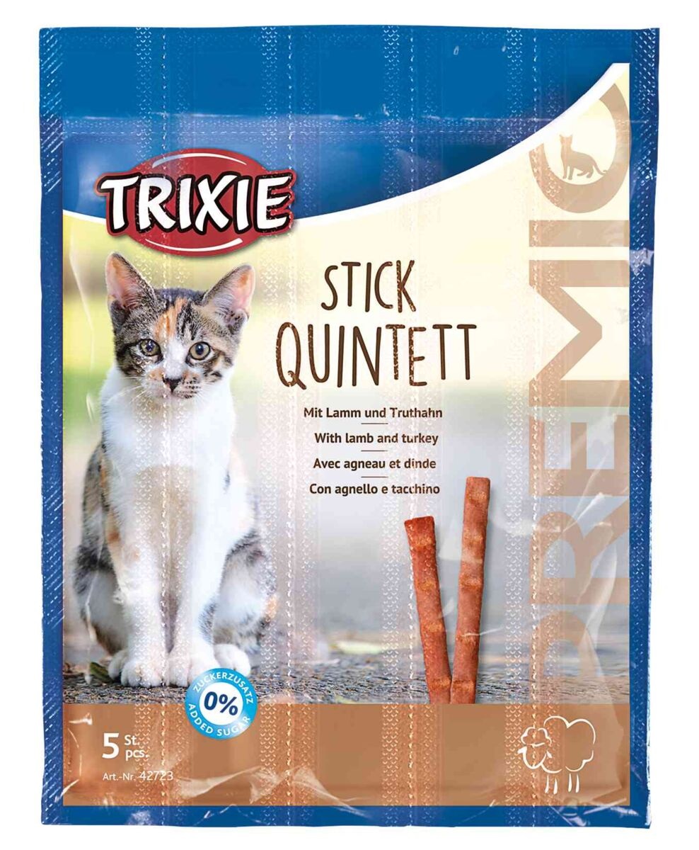 Trixie Premio Stick Quintett Agnello e Tacchino 5x5g - Snack per Gatti con 95% di Carne e Taurina
