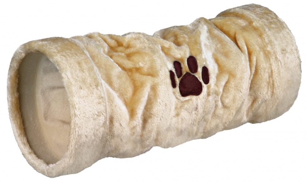 TRIXIE Tunnel Gioco in Peluche Beige per Gatti e Cuccioli - ø 22 x 60 cm con Lamina Fruscio