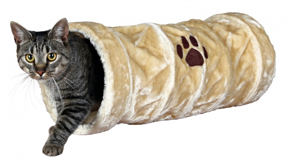 TRIXIE Tunnel Gioco in Peluche Beige per Gatti e Cuccioli - ø 22 x 60 cm con Lamina Fruscio