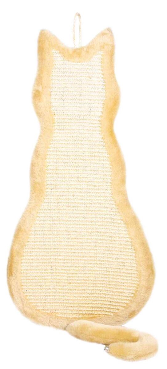 TRIXIE Tavoletta Tiragraffi per Gatti a Forma di Gatto - 35 x 69 cm, Beige, in Sisal e Peluche con Coda di Peluche e Campanello