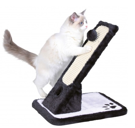 TRIXIE Tavoletta Tiragraffi per Gatti su Base 30x42x40 cm in Sisal e Peluche, Colore Nero/Cream con Giochi Inclusi