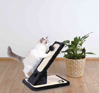 TRIXIE Tavoletta Tiragraffi per Gatti su Base 30x42x40 cm in Sisal e Peluche, Colore Nero/Cream con Giochi Inclusi