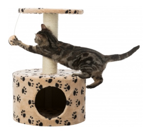 Trixie Tiragraffi Toledo con Grotta in Peluche, Altezza 61 cm, Piattaforma Imbottita e Giocattolo con Elastico