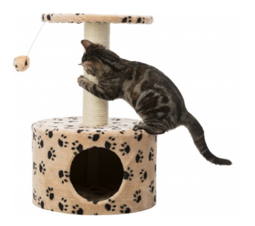 Trixie Tiragraffi Toledo con Grotta in Peluche, Altezza 61 cm, Piattaforma Imbottita e Giocattolo con Elastico