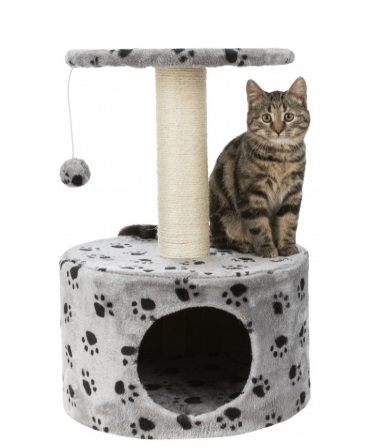 Trixie Tiragraffi Toledo con Grotta in Peluche, 61 cm, Pali in Sisal Naturale e Giocattolo Appeso