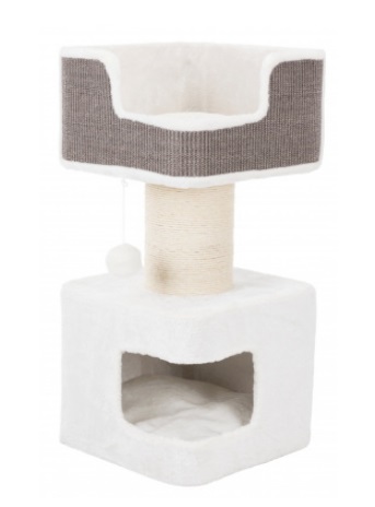 Trixie AVA 44668 Tiragraffi XXL per gatti - 86 cm, Bianco/Grigio, con rivestimento in peluche, superficie antigraffio in sisal, tronco avvolto in iuta, grotta con peluche e 2 cuscini reversibili
