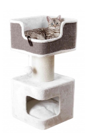 Trixie AVA 44668 Tiragraffi XXL per gatti - 86 cm, Bianco/Grigio, con rivestimento in peluche, superficie antigraffio in sisal, tronco avvolto in iuta, grotta con peluche e 2 cuscini reversibili