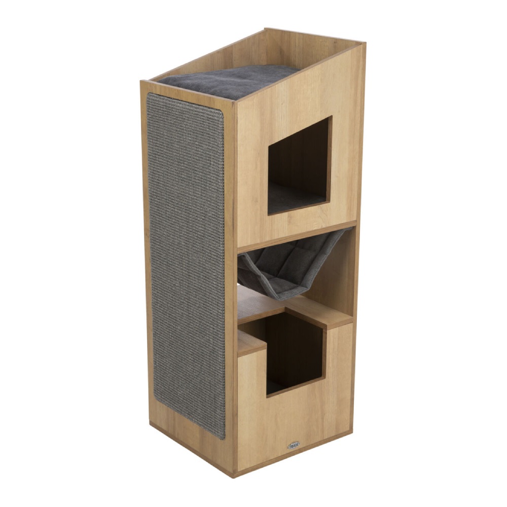 TRIXIE Casetta per gatti indoor CityStyle 105 cm - moderno albero per gatti in marrone/grigio con comoda amaca e ormeggio rialzato